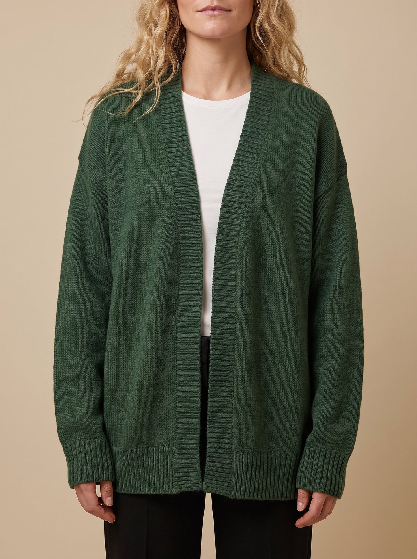 Women's oversized wool blend cardigan in green, side view