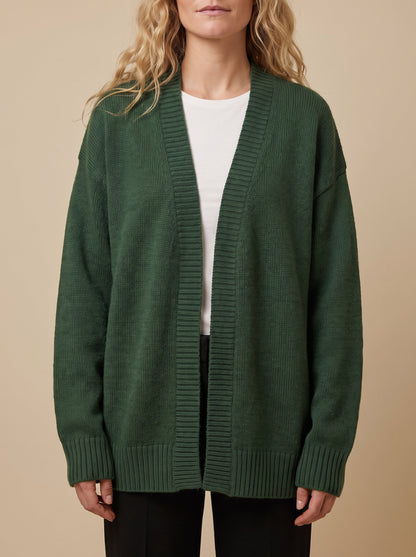 Women's oversized wool blend cardigan in green, side view